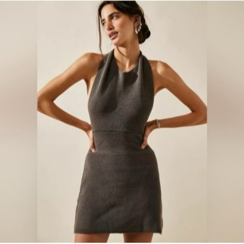 Free People Beach Orchid Convertible Low Back Ribbed Sweater Dress Olive Size Sm